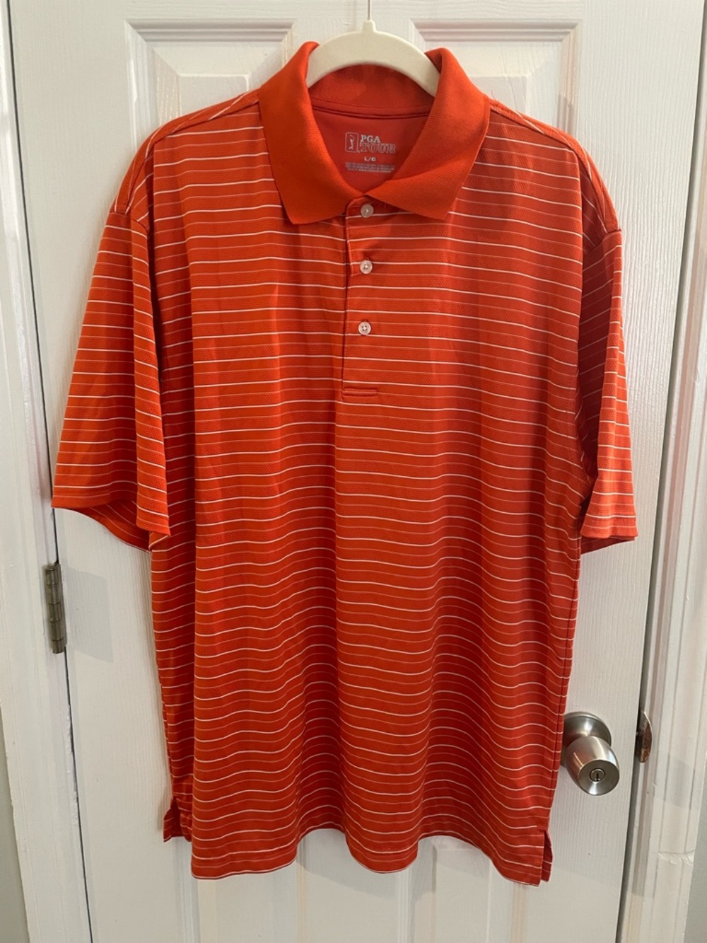 PGA TOUR Orange Horizontal-Striped Polo